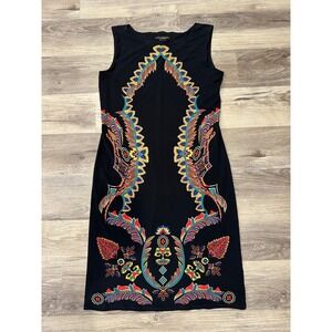 Evovorro Black Sleeveless Dress Womens Size L‎ Colorful Tribal Midi Y2K vintage